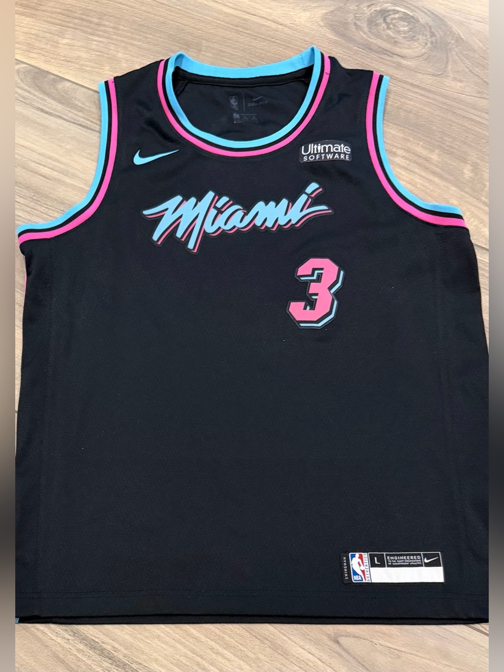 NBA Black Kids Miami Heat Jersey Tank with Pink & Teal Trim 14/16 Wade #3
